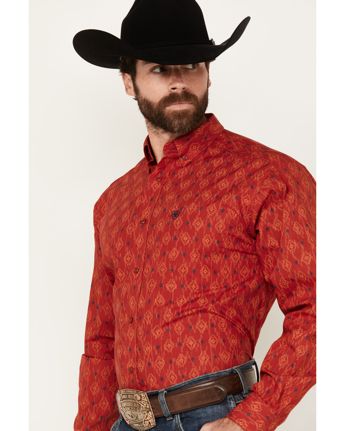 Image #2 - Ariat Men's Parsons Southwestern Print Long Sleeve Button-Down Western Shirt, Red, hi-res