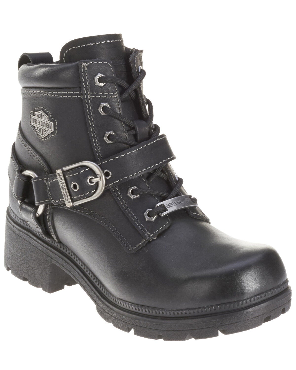 Harley Davidson Women's Tegan Lace Moto Boots - Round Toe, Black, hi-res