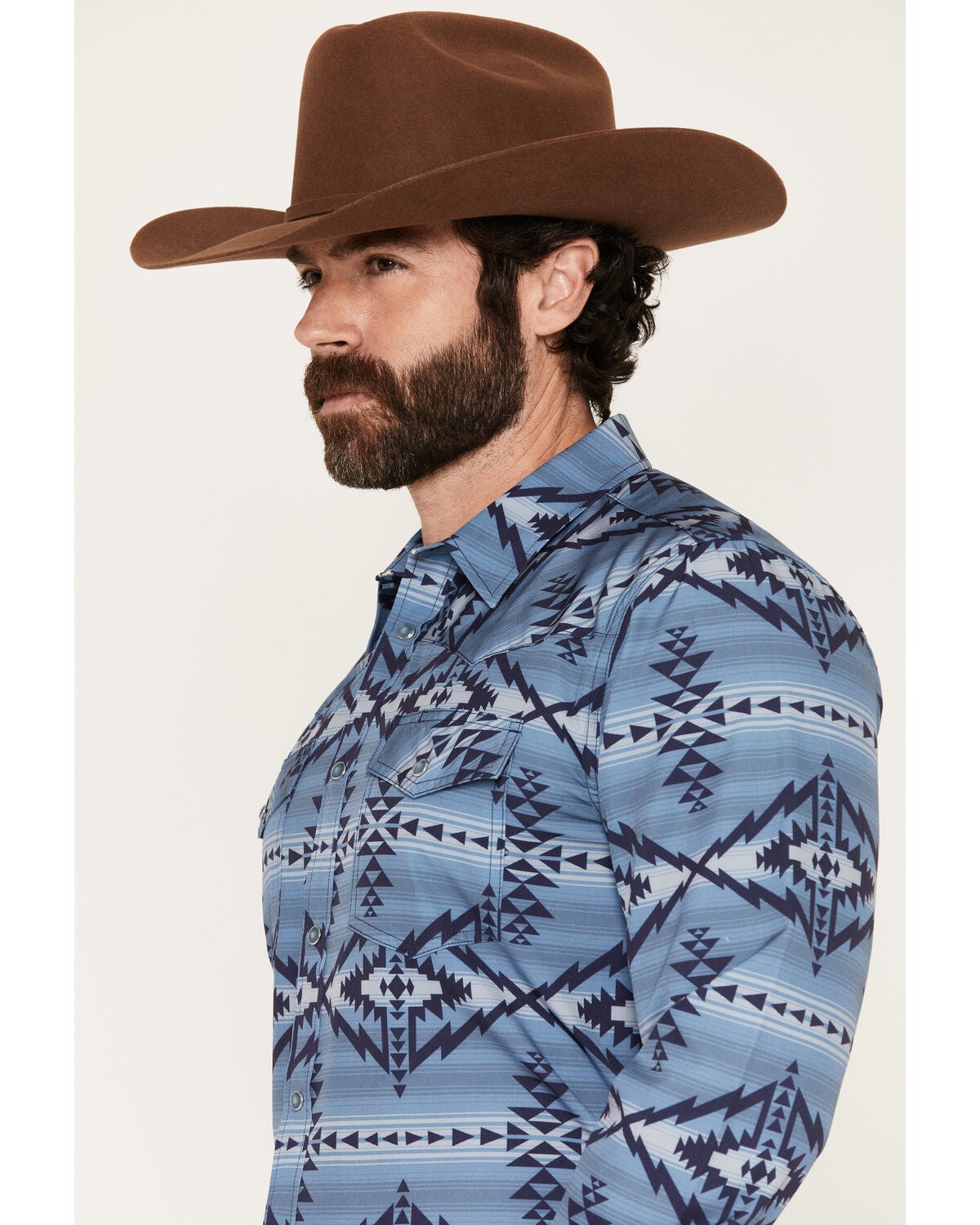 Image #2 - RANK 45&reg; Men's Blue Horizon RODEOTEK&trade; Southwestern Print Long Sleeve Snap Western Shirt, Medium Blue, hi-res