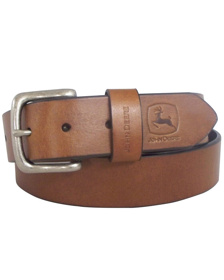 John Deere Men's Oil Tan Bridle Leather Belt, Brown, hi-res