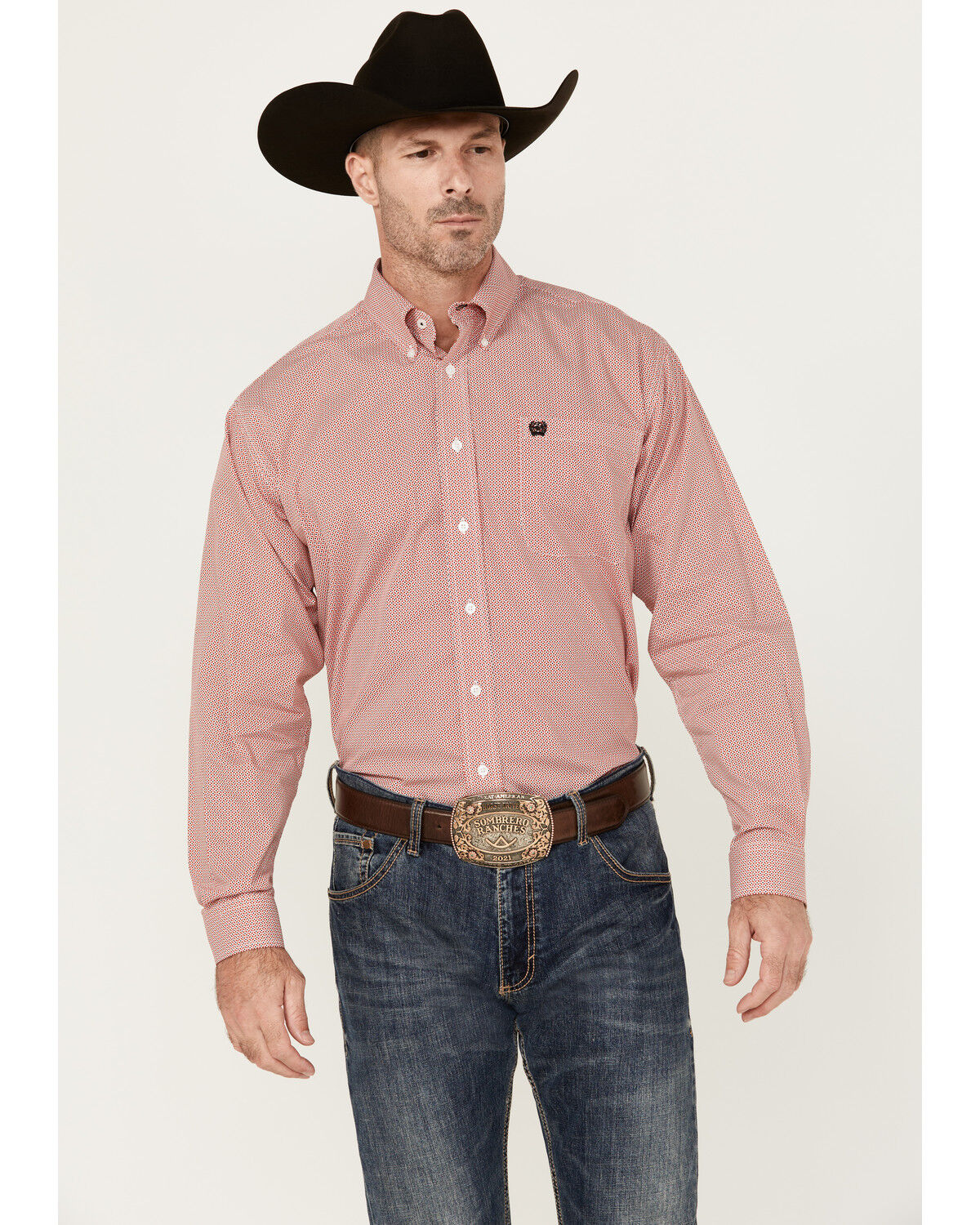 Image #1 - Cinch Men's Geo Print Long Sleeve Button-Down Western Shirt, Red, hi-res