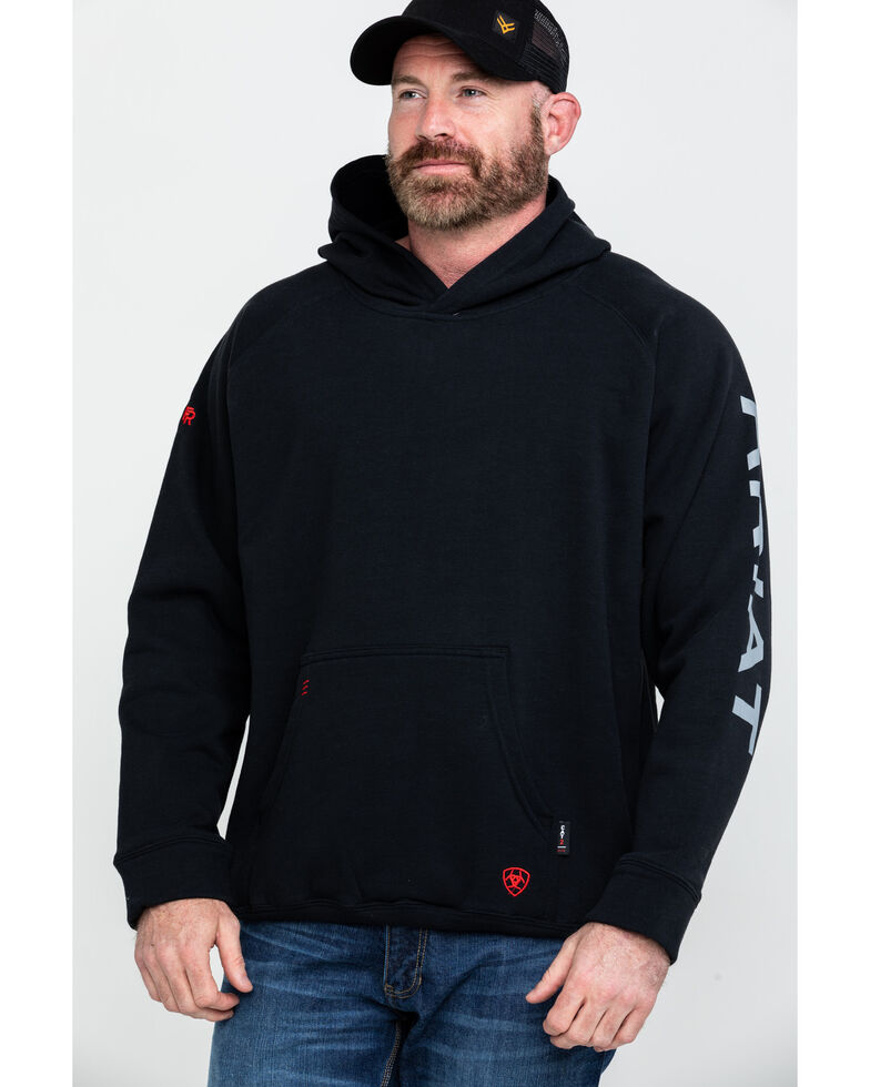 Ariat Men's Black FR Primo Fleece Logo Work Hooded Sweatshirt - Tall , Black, hi-res