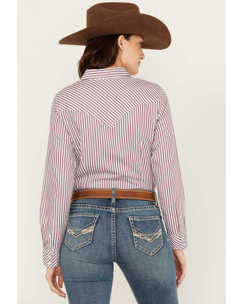Image #4 - Wrangler Women's Striped Long Sleeve Snap Western Shirt, Red, hi-res