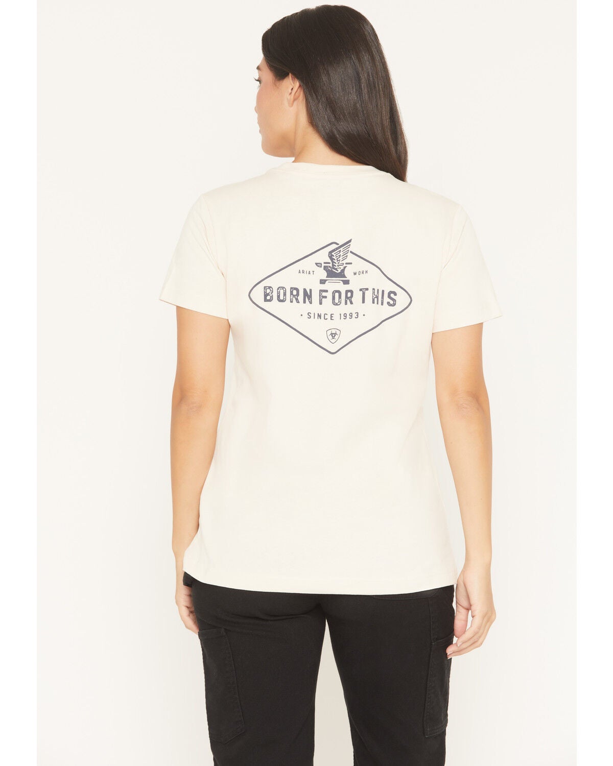 Image #1 - Ariat Women's Rebar Cotton Strong Anvil Logo Short Sleeve Graphic Tee, Cream, hi-res