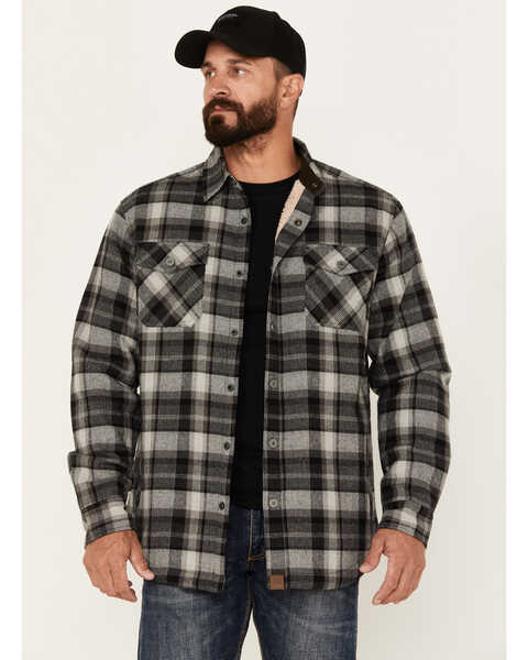 Image #1 - Dakota Grizzly Men's Ivan Plaid Print Sherpa Lined Flannel Shirt Jacket, Black, hi-res