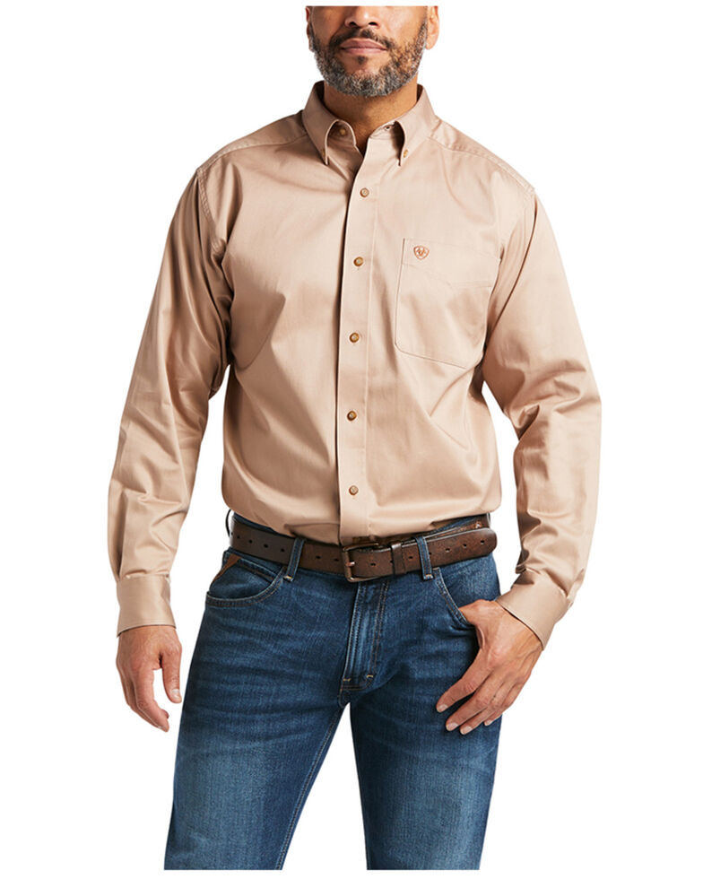 Ariat Men's Khaki Solid Twill Long Sleeve Western Shirt - Country Outfitter