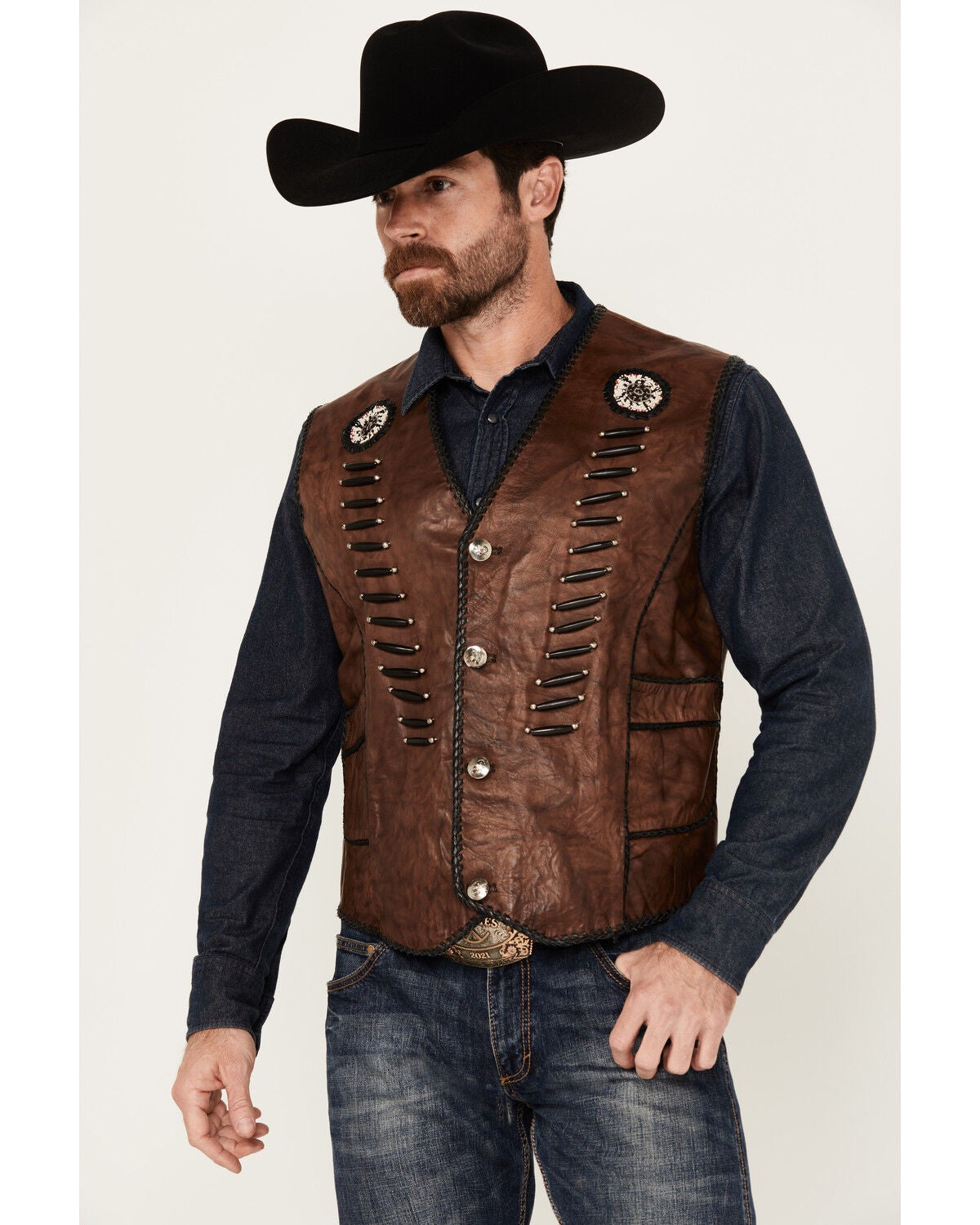Kobler Leather Men's Lacing Zapata Vest, Dark Brown, hi-res