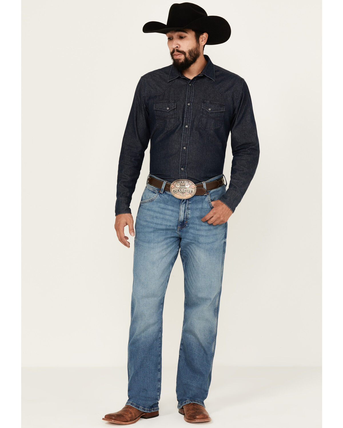 Image #1 - Wrangler Retro Men's Medium Wash Andalusian Relaxed Bootcut Stretch Denim Jeans - Long, Medium Wash, hi-res