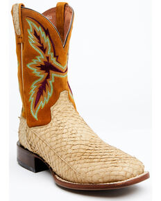 Dan Post Men's Exotic Sea Bass Skin Western Boots - Broad Square Toe, Brown, hi-res