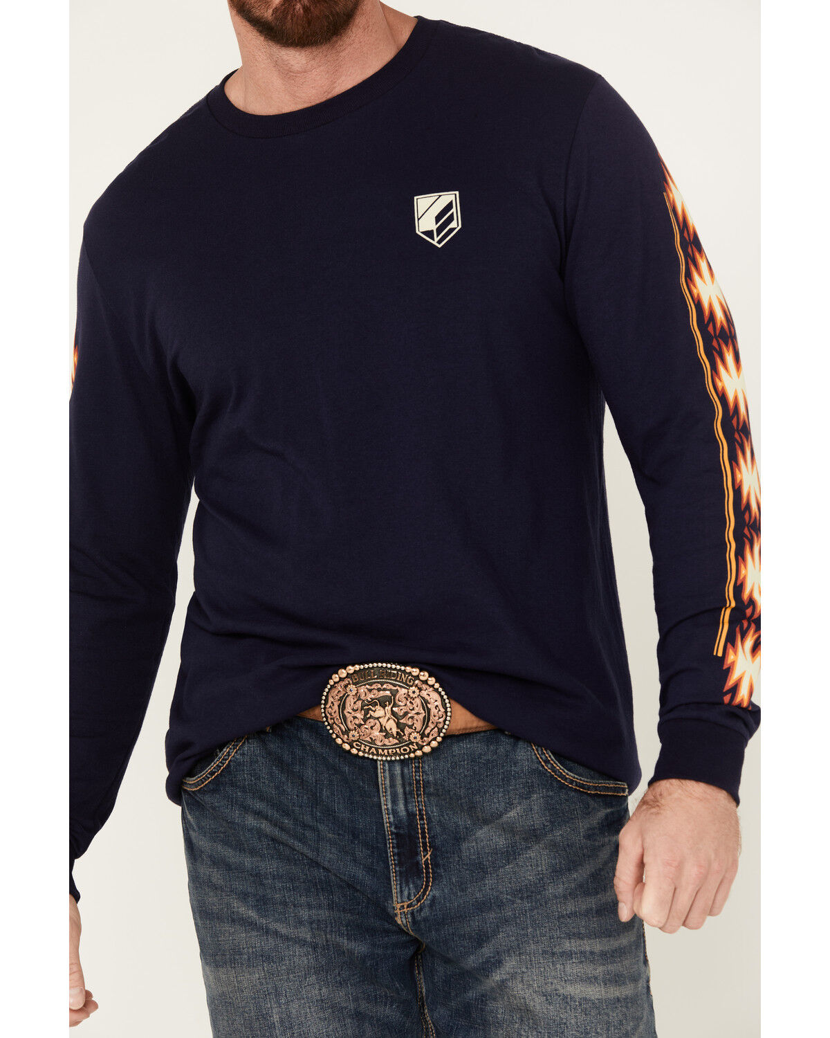 Image #3 - RANK 45® Men's Southwestern Print Long Sleeve Graphic T-Shirt, Navy, hi-res