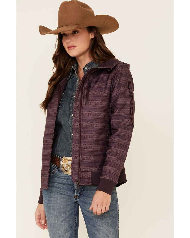 Cinch Women's Purple Stripe Softshell Bonded Hooded Zip-Front Jacket , Purple, hi-res