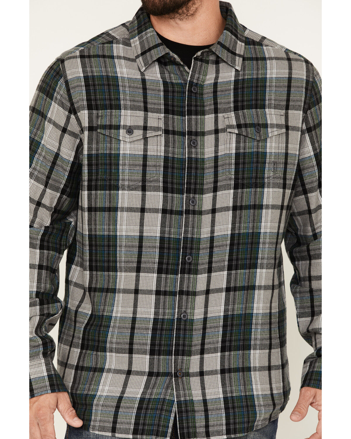 Image #3 - Brothers and Sons Men's Plaid Print Long Sleeve Button Down Flannel Shirt, Charcoal, hi-res