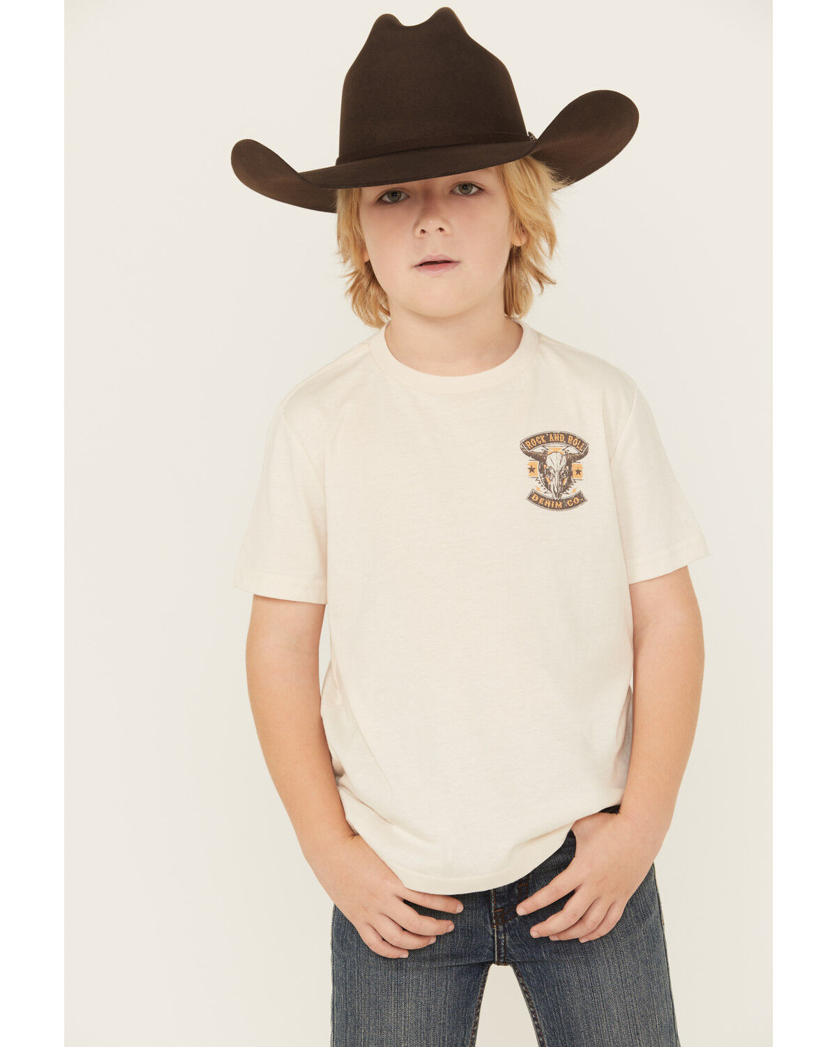 Image #2 - Rock & Roll Denim Boys' Long Horn Short Sleeve Graphic T-Shirt, Ivory, hi-res