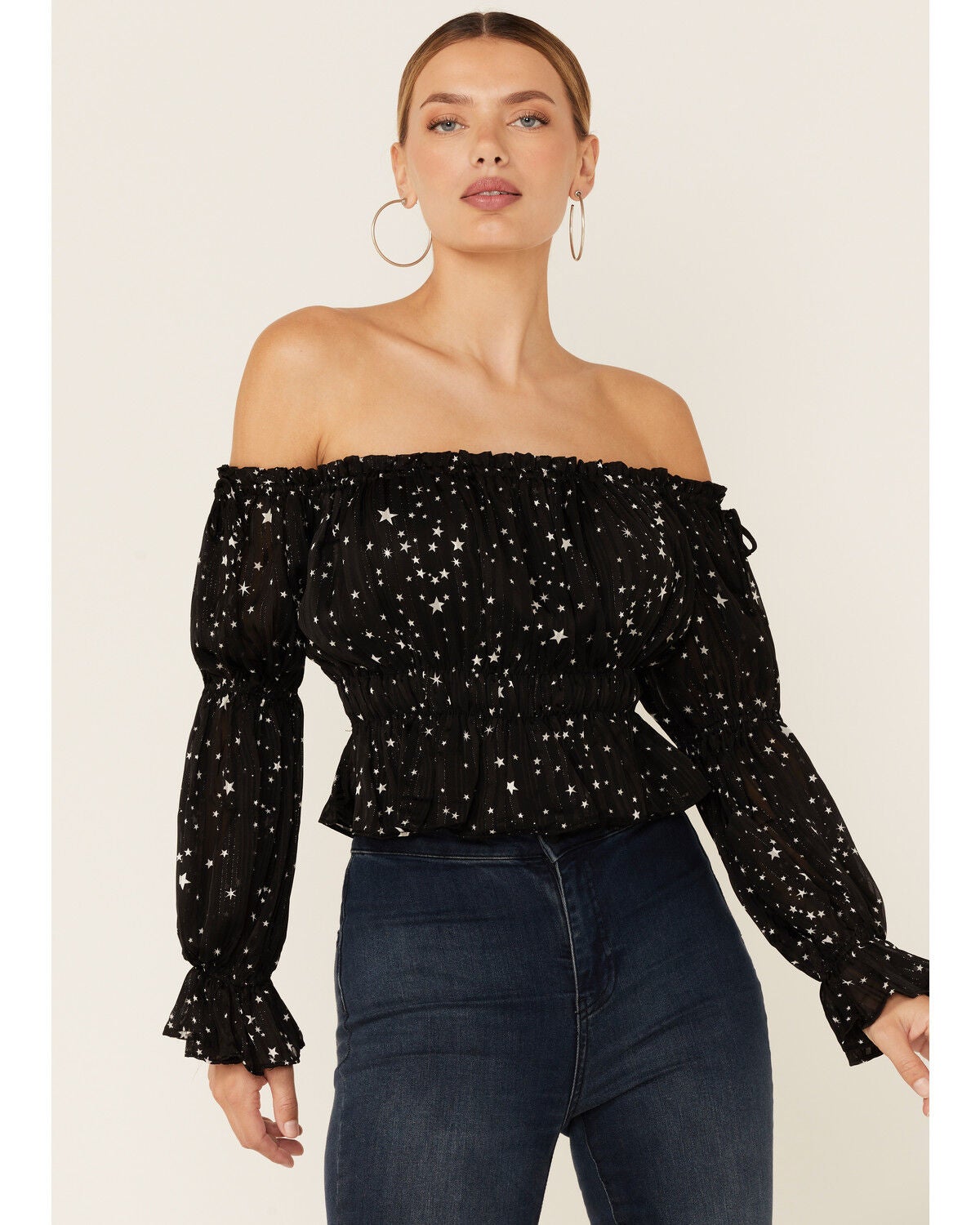 Lush Women's Star Print Top, Black, hi-res
