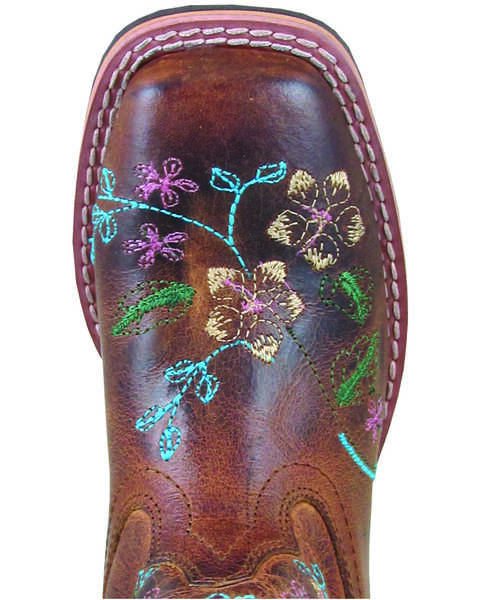 Image #2 - Smoky Mountain Little Girls' Floralie Western Boots - Broad Square Toe, Brown, hi-res