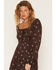 Image #2 - June & Hudson Women's Floral Embroidered Faux Suede Long Sleeve Mini Dress, Chocolate, hi-res