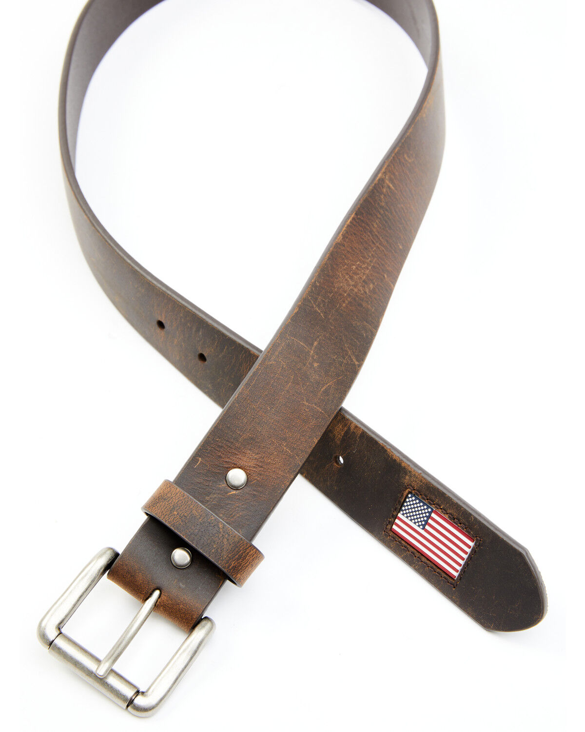 Image #2 - Hawx Men's Leather Flag Tip Belt, Brown, hi-res