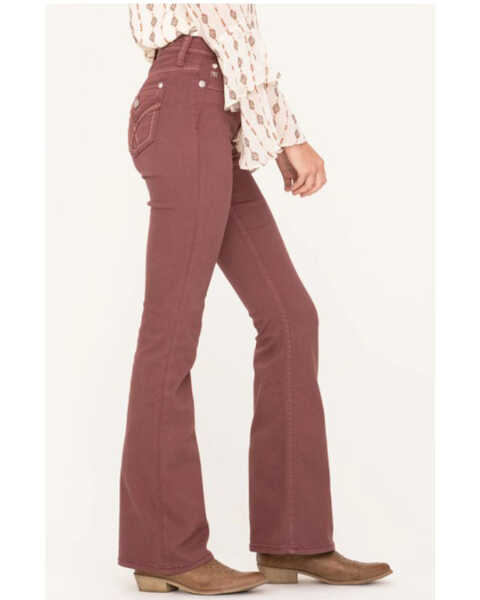 Image #3 - Miss Me Women's X-Shaped Flap Pocket High Rise Flare Jeans , Pink, hi-res