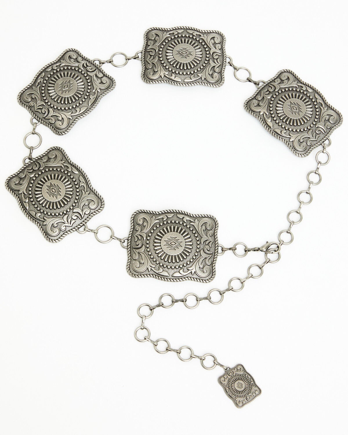 Image #2 - Idyllwind Women's Salem Rectangle Southwestern Concho Chain Belt, Silver, hi-res