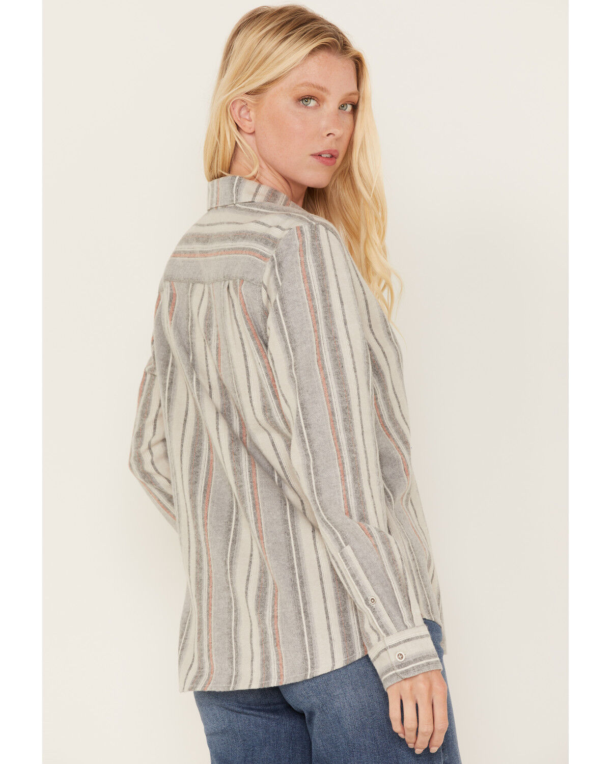 Image #4 - North River Women's Stripe Print Long Sleeve Button Down Flannel Shirt, Ivory, hi-res