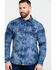 Image #1 - Rock & Roll Denim Men's Spray Washed Satin Plaid Long Sleeve Western Shirt, Blue, hi-res