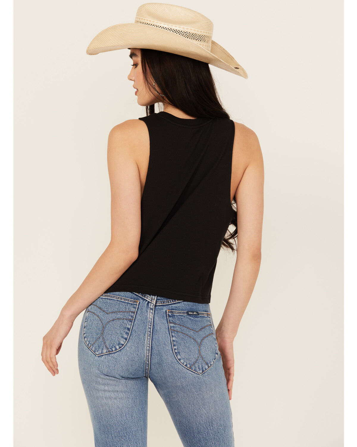 Image #4 - Wrangler Women's 47 Americana Festival Cropped Graphic Tank, Black, hi-res