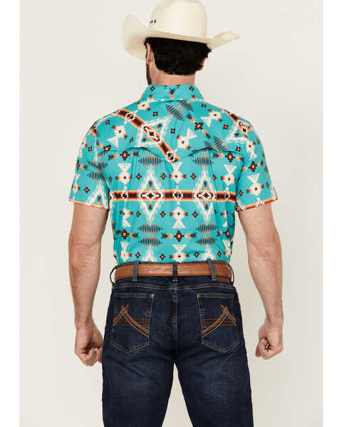 Image #4 - Rock & Roll Denim Men's Tek Southwestern Print Short Sleeve Snap Western Shirt , Turquoise, hi-res