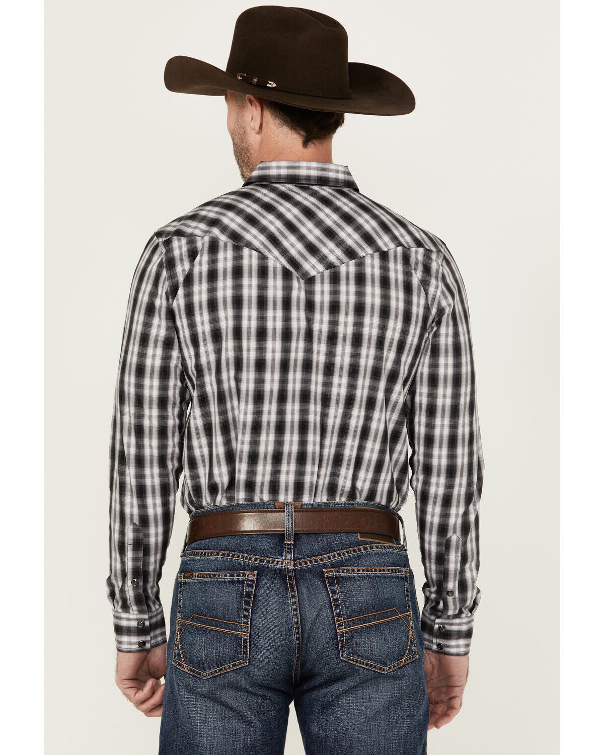 Image #4 - Gibson Men's Black Smoke Plaid Print Long Sleeve Snap Western Shirt, Black, hi-res