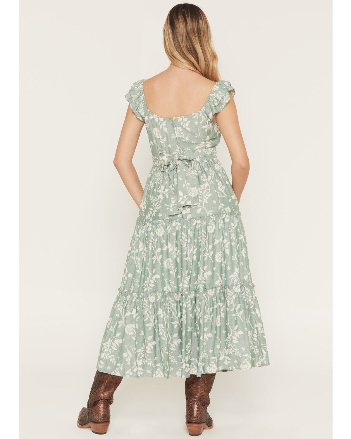 Image #4 - Ash & Violet Women's Floral Print Flutter Sleeve Midi Dress, Sage, hi-res
