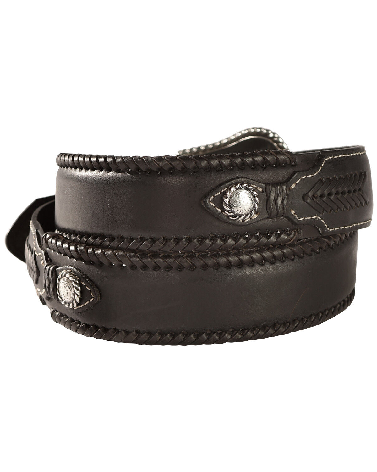 Image #2 - Nocona Men's Top Hand Lace Edge Concho Western Belt, Black, hi-res