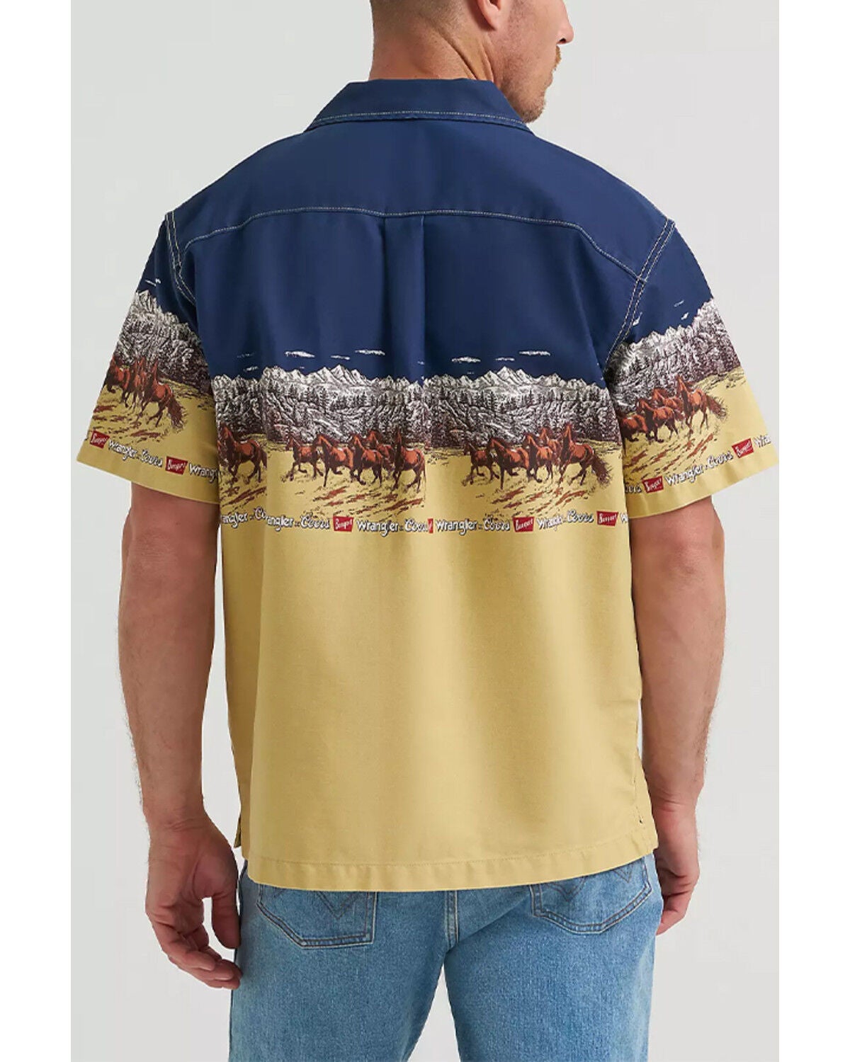 Image #2 - Wrangler X Coors Banquet Men's Border Print Resort Short Sleeve Snap Western Shirt, Tan, hi-res
