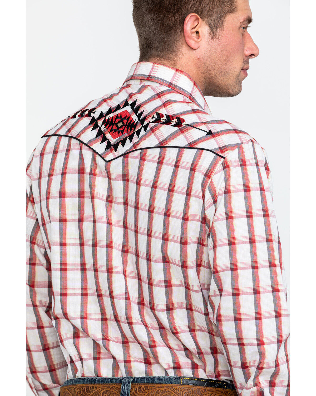Image #2 - Roper Men's Large Fancy Plaid Long Sleeve Western Shirt, Red, hi-res
