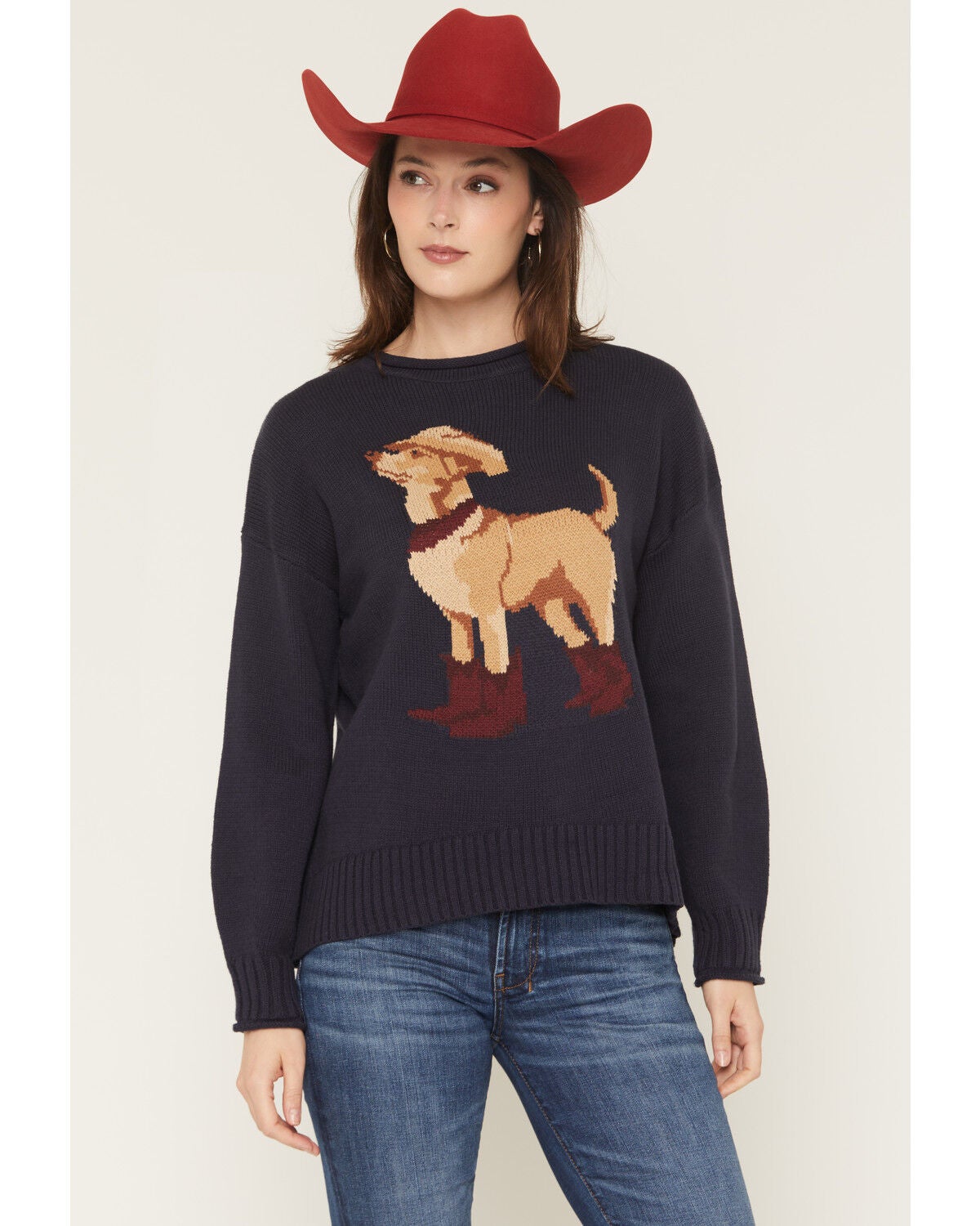 Image #1 - Wishlist Women's Cowboy Dog Sweater, Navy, hi-res