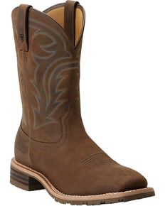 Ariat Hybrid Rancher Waterproof Pull-On Work Boots - Square Toe, Brown, hi-res
