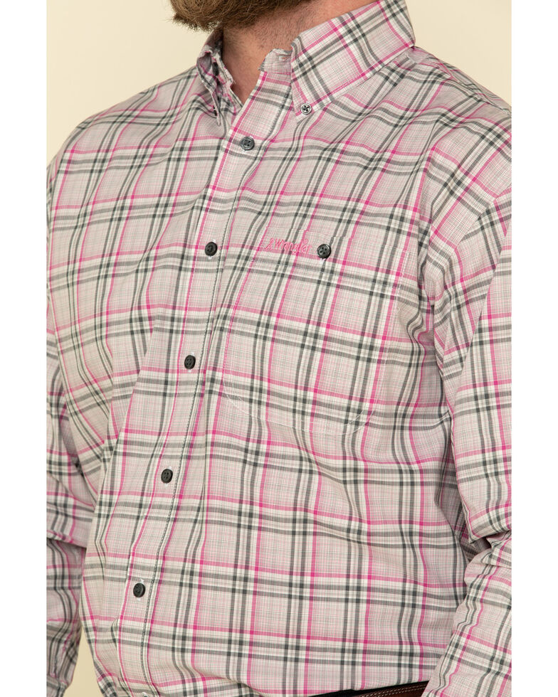 Wrangler Men's Tough Enough To Wear Pink Large Plaid Snap Long Sleeve Western Shirt , Pink, hi-res