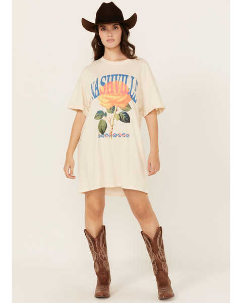 Girl Dangerous Women's Nashville Rose T-Shirt Dress , Natural, hi-res