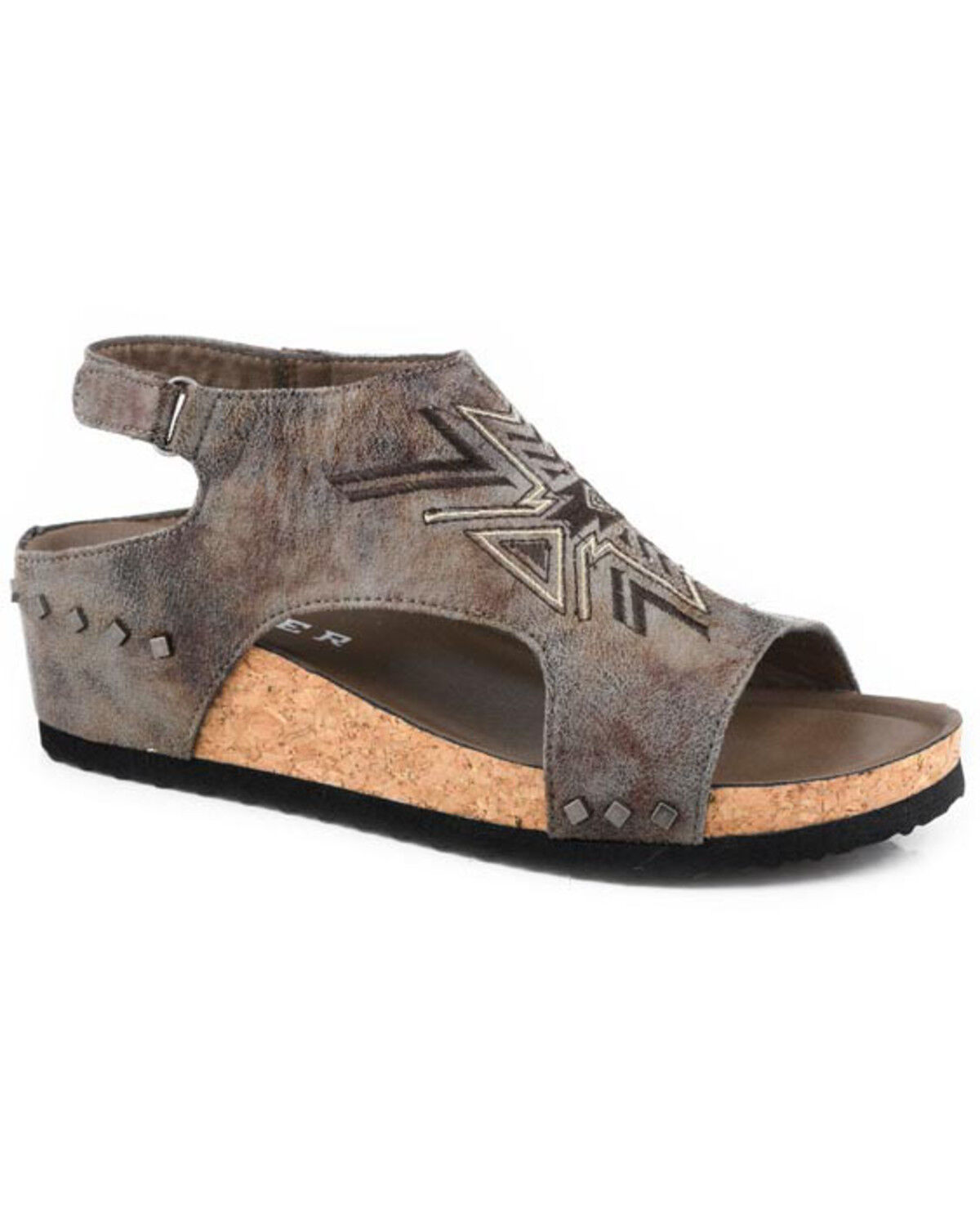 Image #1 - Roper Women's Josie Southwestern Embroidered Sandals, Grey, hi-res