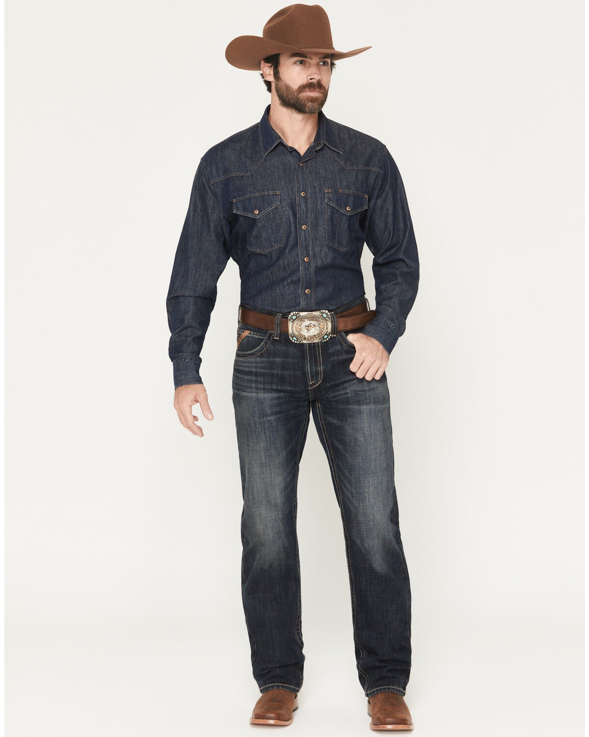 Image #1 - Ariat Men's M5 Bart Keith Dark Wash Mid Rise Straight Rigid Denim Jeans, Dark Wash, hi-res