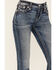 Image #4 - Miss Me Women's Dark Wash Mid Rise Floral Pocket Slim Bootcut Stretch Denim Jeans , Dark Wash, hi-res