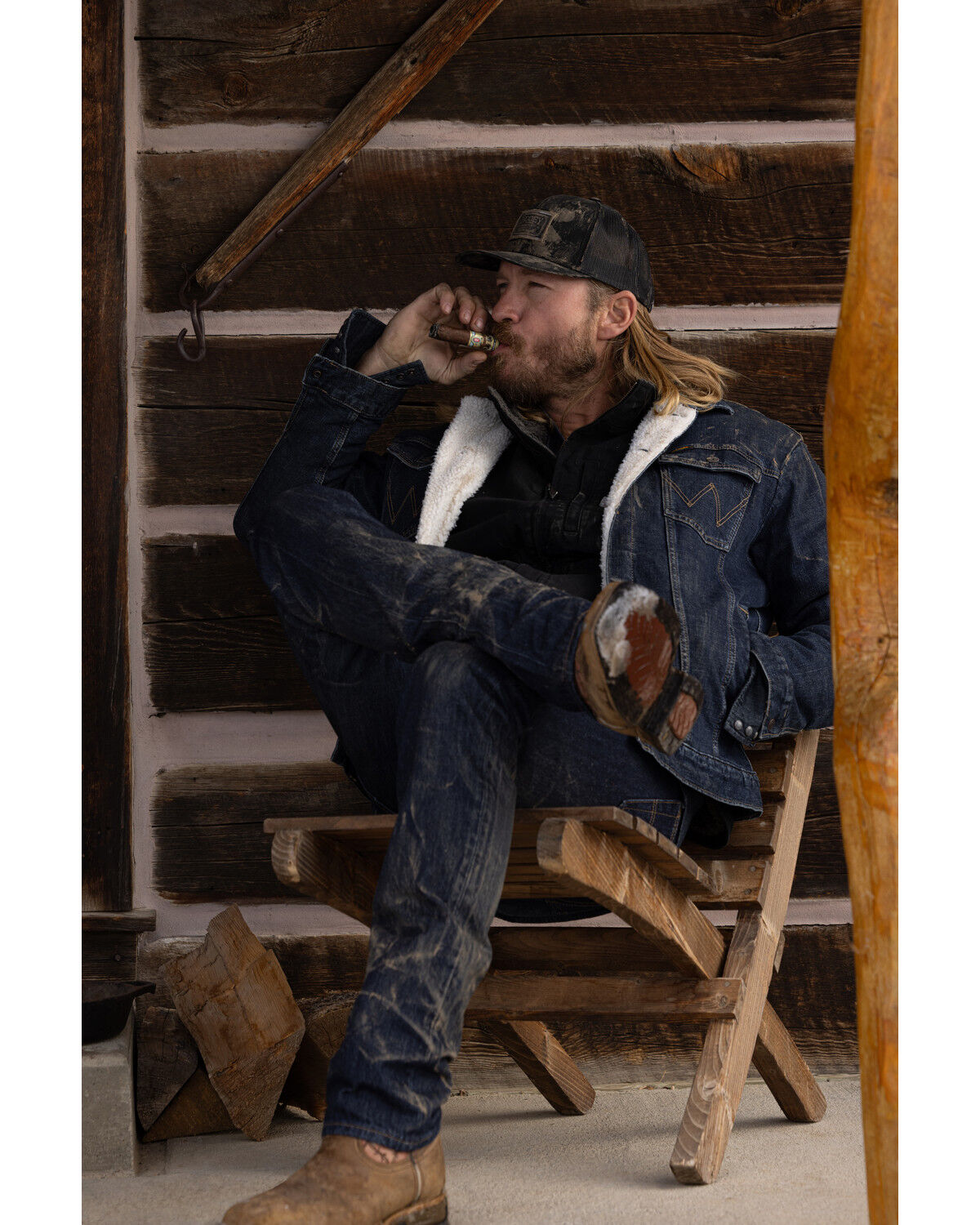 Image #1 - Wrangler Retro Men's Dusty Blue Button-Front Sherpa-Lined Denim Jacket, , hi-res