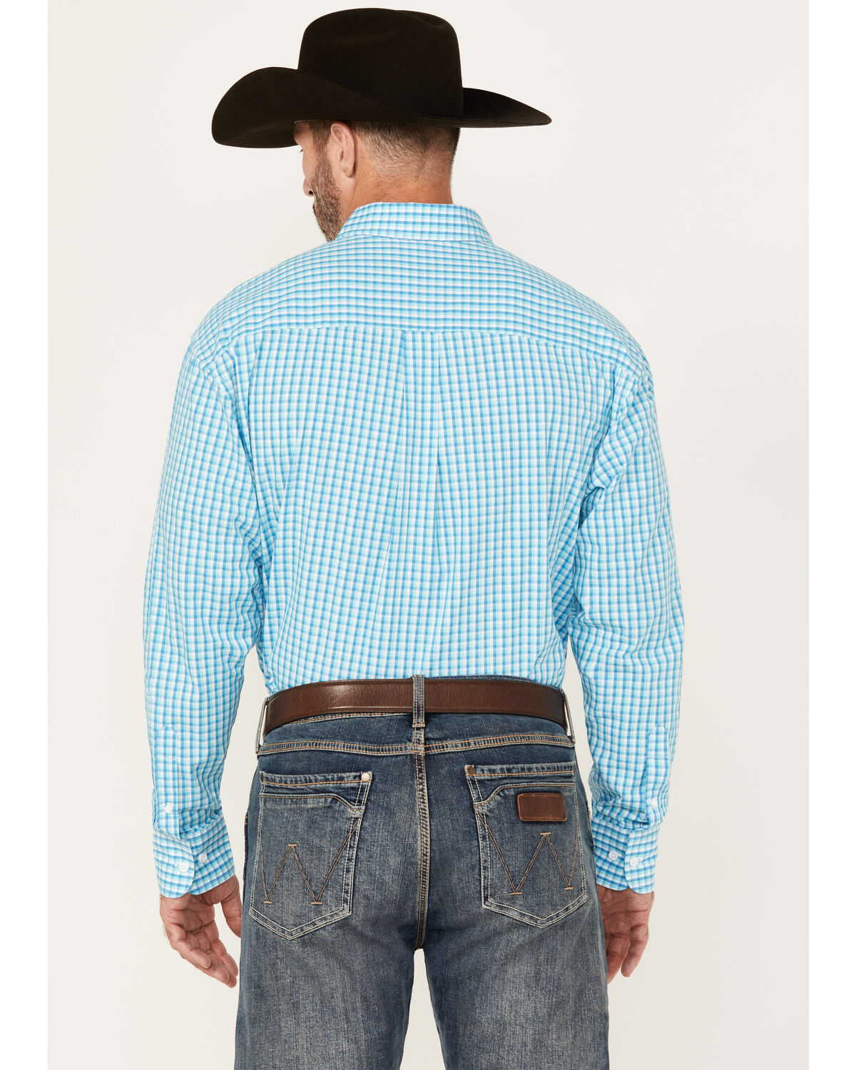 Image #4 - George Strait by Wrangler Men's Plaid Print Long Sleeve Button-Down Stretch Western Shirt, Turquoise, hi-res