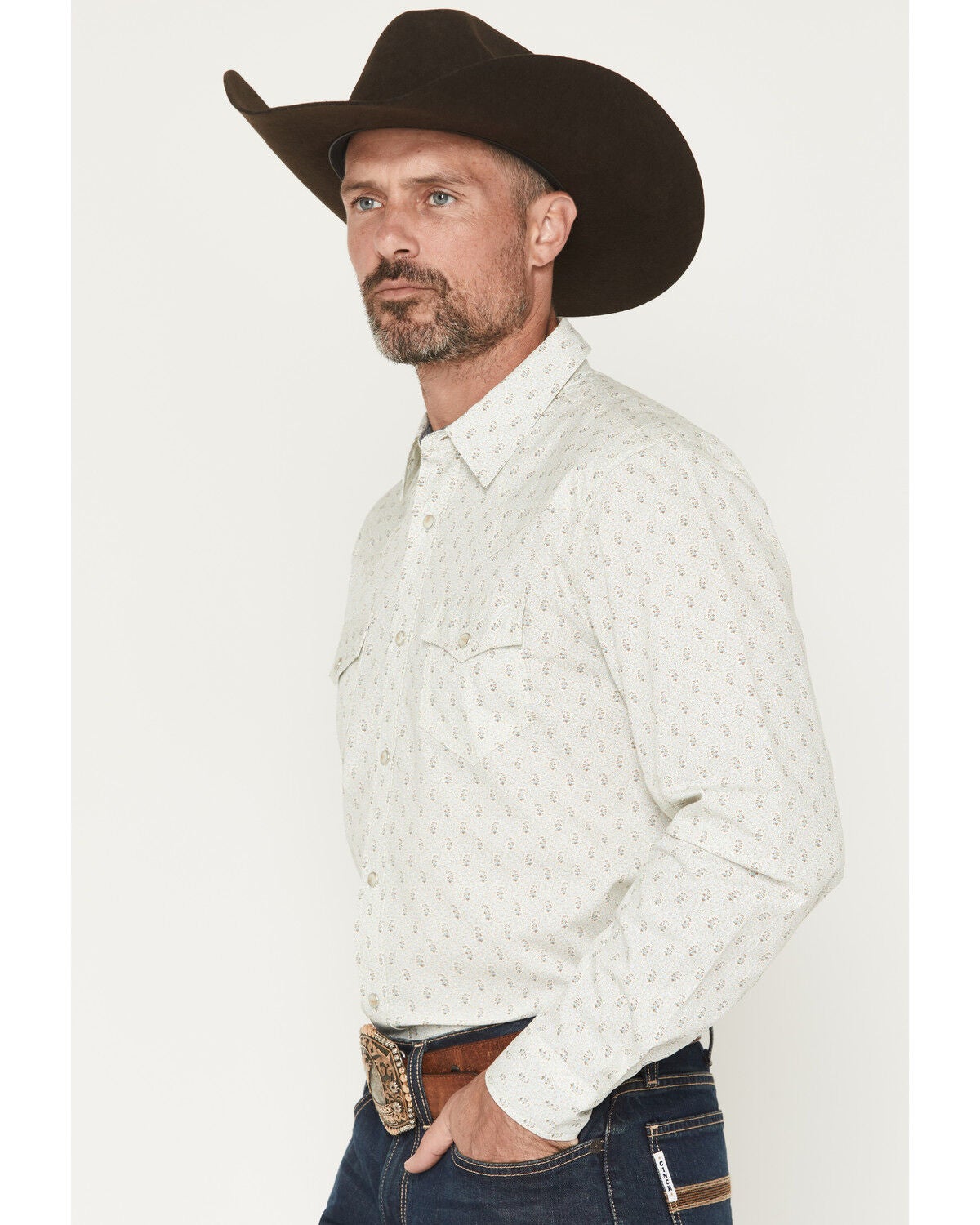 Image #2 - Cody James Men's Rocky Range Paisley Print Long Sleeve Snap Western Shirt - Tall, Cream, hi-res