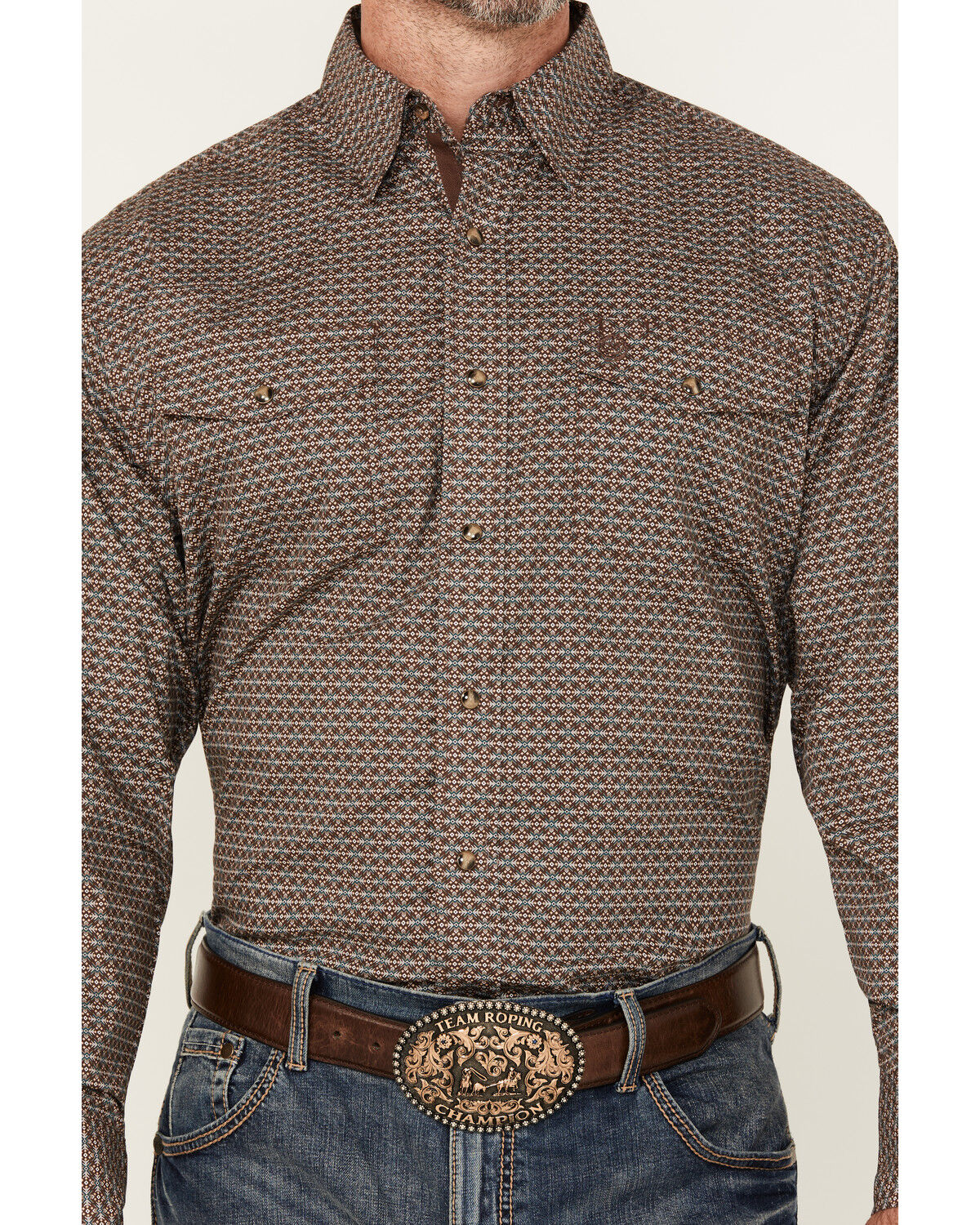 Image #3 - George Strait by Wrangler Men's Geo Print Long Sleeve Snap Stretch Western Shirt, Dark Brown, hi-res