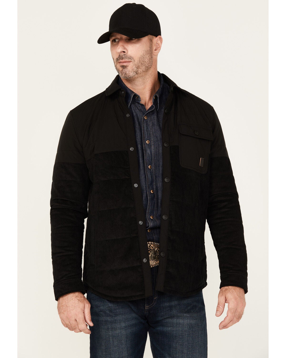 Brothers and Sons Men's Fulton Corduroy Lightweight Puffer Jacket, Black, hi-res