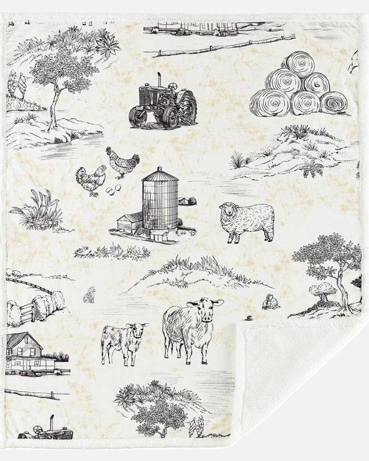 Image #1 - HiEnd Accents Farm Life Campfire Sherpa Throw Blanket, White, hi-res