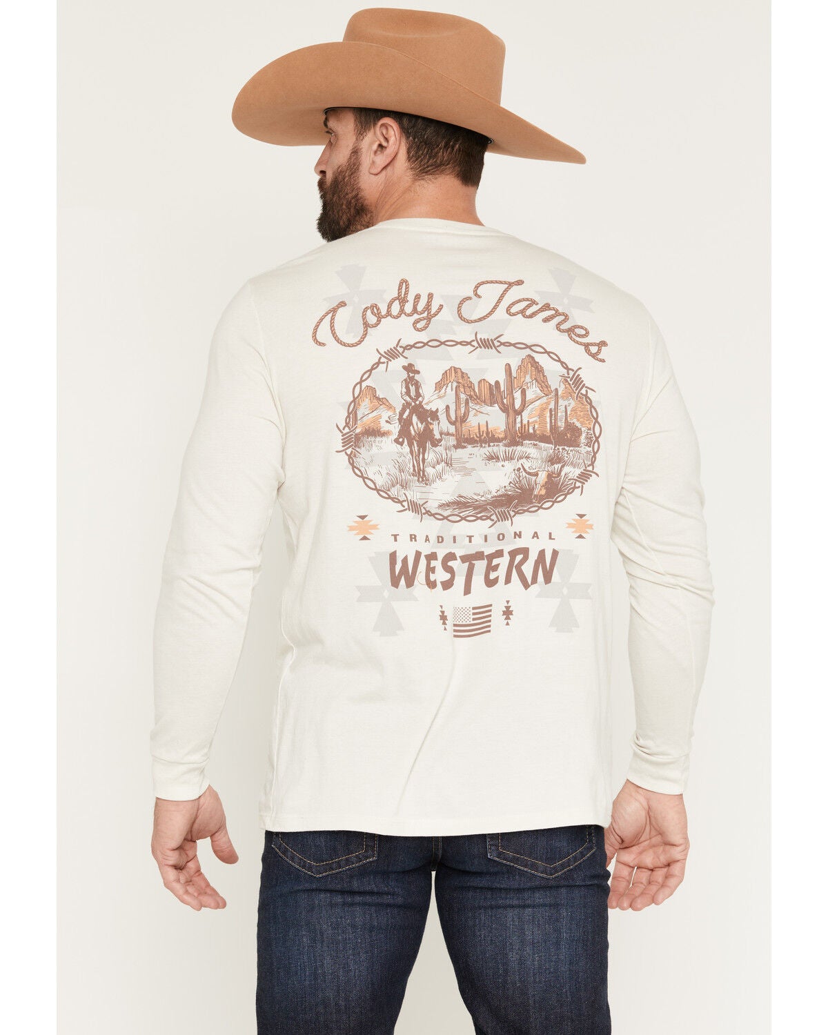 Image #4 - Cody James Men's Wild West Long Sleeve Graphic T-Shirt, Cream, hi-res