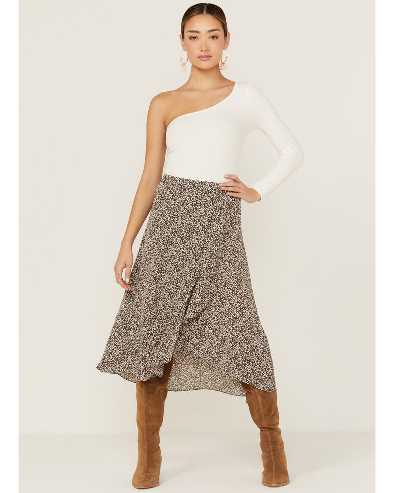 Wishlist Women's Ditsy Floral Charcoal Wrap Skirt , Charcoal, hi-res