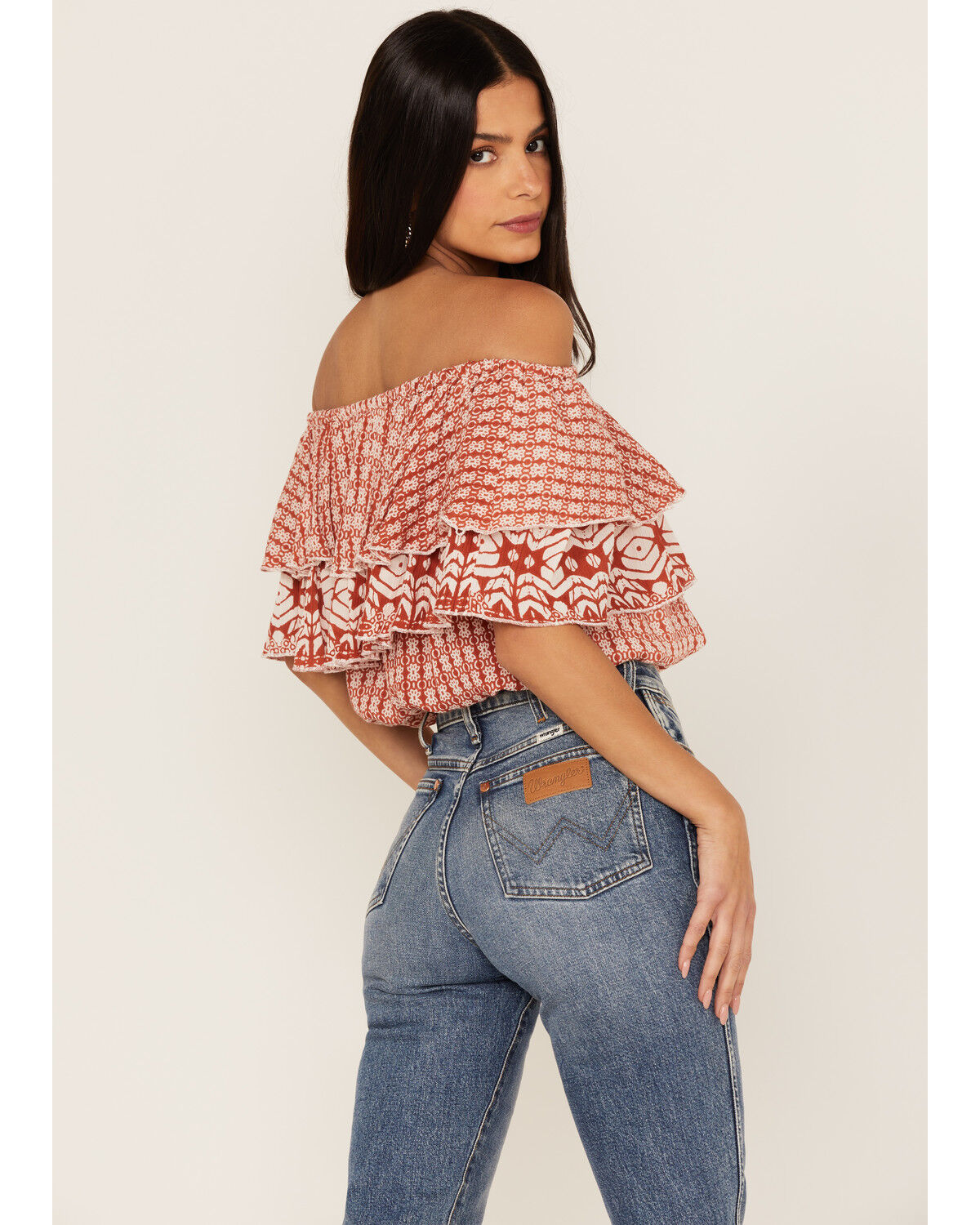 Image #4 - Talisman Women's Road Trip Print Ruffle Off-Shoulder Cropped Top, Red, hi-res
