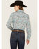 Image #4 - Cowgirl Hardware Floral Print Long Sleeve Snap Western Shirt , Turquoise, hi-res