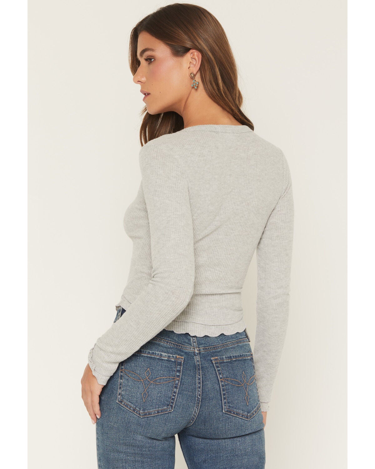 Image #4 - Wild Moss Women's Bow Long Sleeve Top, Grey, hi-res